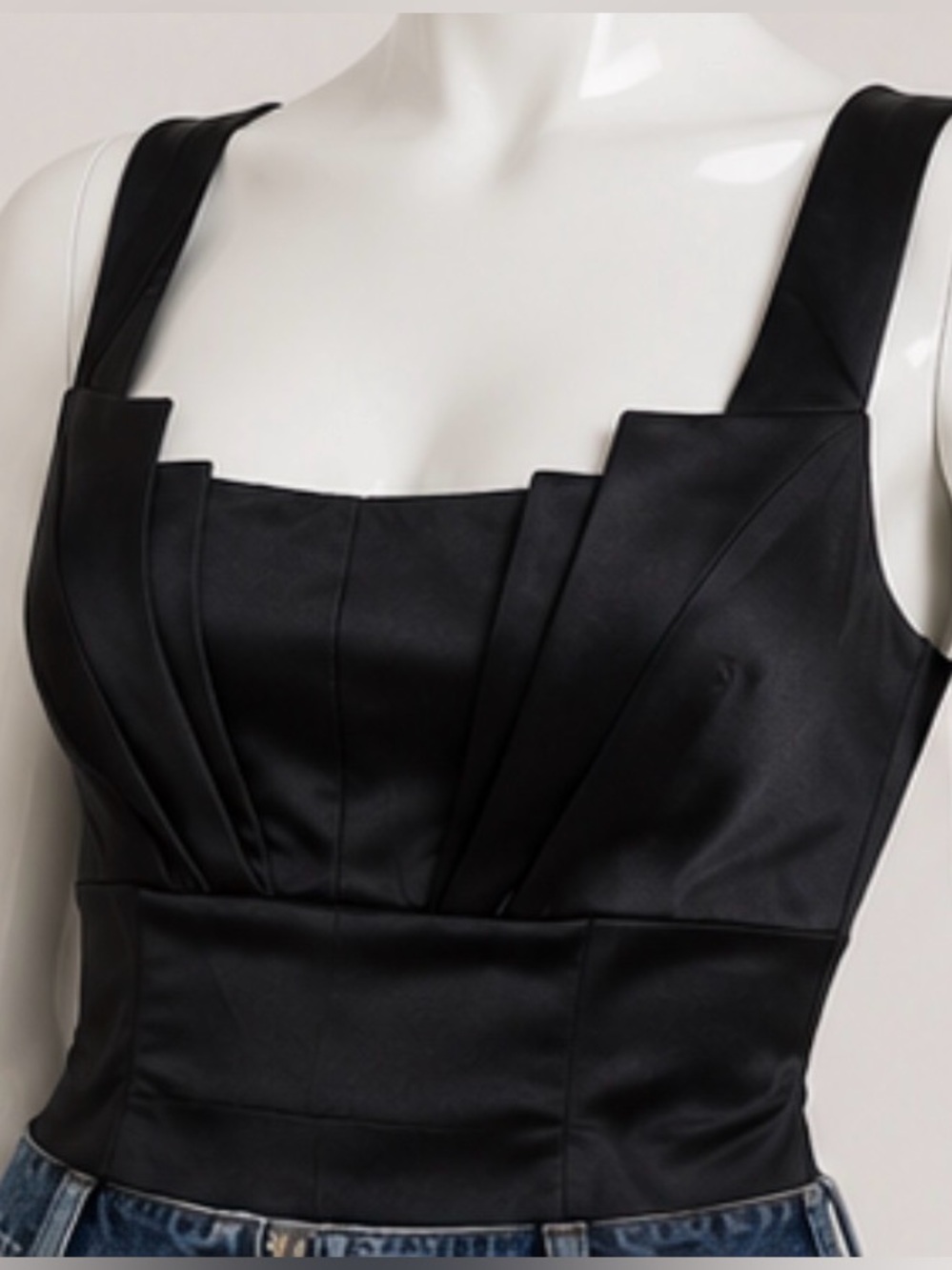 ALICE + OLIVIA Luxe Satin Corset Tank Top Black Structured Glam | Women's Sz S